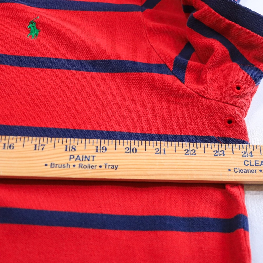 Polo Ralph Lauren Custom Fit Rugby Polo Shirt Men XXL Red Navy Stripe Green Pony - Picture 7 of 8